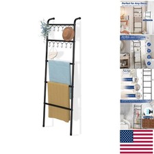 Versatile 79-Inch Blanket Ladder - 5 Tier Metal Rack with 12 Hooks for Any Room