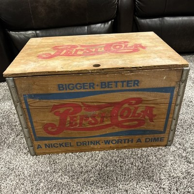 Vintage Pepsi-Cola Crate Wooden Advertising Box Wood Lid Nickel checker box lid