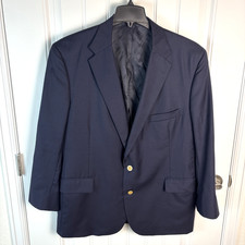 Tom James Bespoke Custom Blazer Navy Blue Gold Metal Buttons 2-Btn Jacket 44R