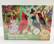 New 300 Piece Bird Jigsaw Puzzle Cardinals Flowers Butterflies 20.5x15