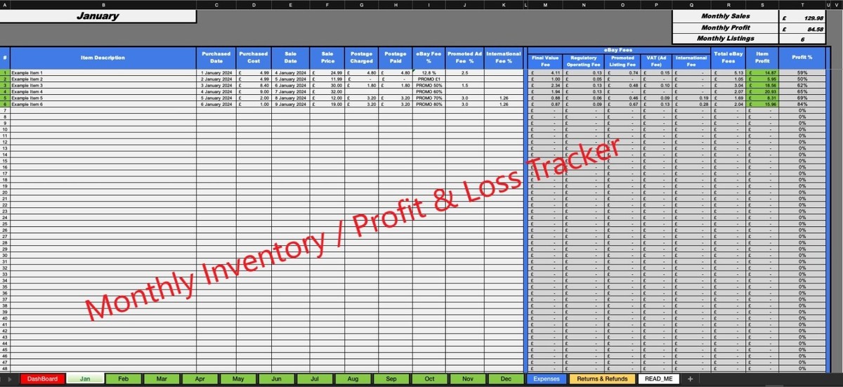 eBay UK Profit & Loss, Inventory, Sales, Spreadsheet 2024, Private sellers | eBay ebay-managed-payments-fees-and-profit-excel-sheet-youtube