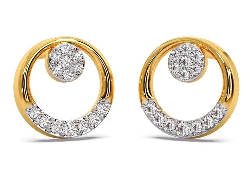 0.60ct Natural round diamond 14K solid yellow gold wedding stud Earrings
