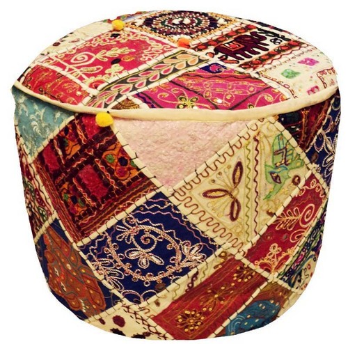 24" VINTAGE FOLK OTTOMAN POUFFE SCHEMEL MÖBEL STUHL KISSEN BANKBEZUG