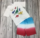 Baby Gap Boys 3 / 3T Dinosaur Shirt & Red, White & Blue Shorts Outfit. Nwt