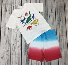 Baby Gap Boys 5 / 5T Dinosaur Shirt Red, White Blue Shorts Outfit. Nwt