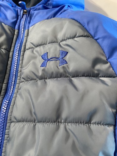Boys UNDER ARMOUR Blue & Gray Hooded Zip Puffer Jacket Size 8 YSM - Picture 3 of 14