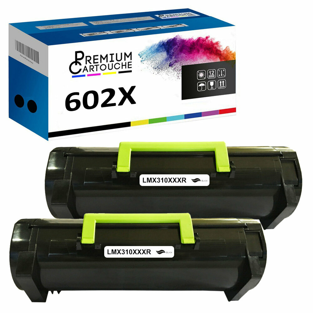 Cartouche toner 602X noir compatible pour imprimante Lexmark lot de 2