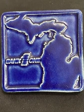 Vtg 2000 Pewabic Detroit Pottery Blue Michigan Tile Bank One Advertising