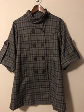 Hazel Womens L Double Breasted Jacket Nwot Gray Plaid Missing Belt Lined