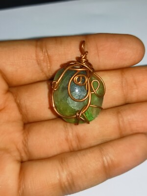 Green Fluorite Beautiful Copper Wire Wrapped Hand Made Pendant