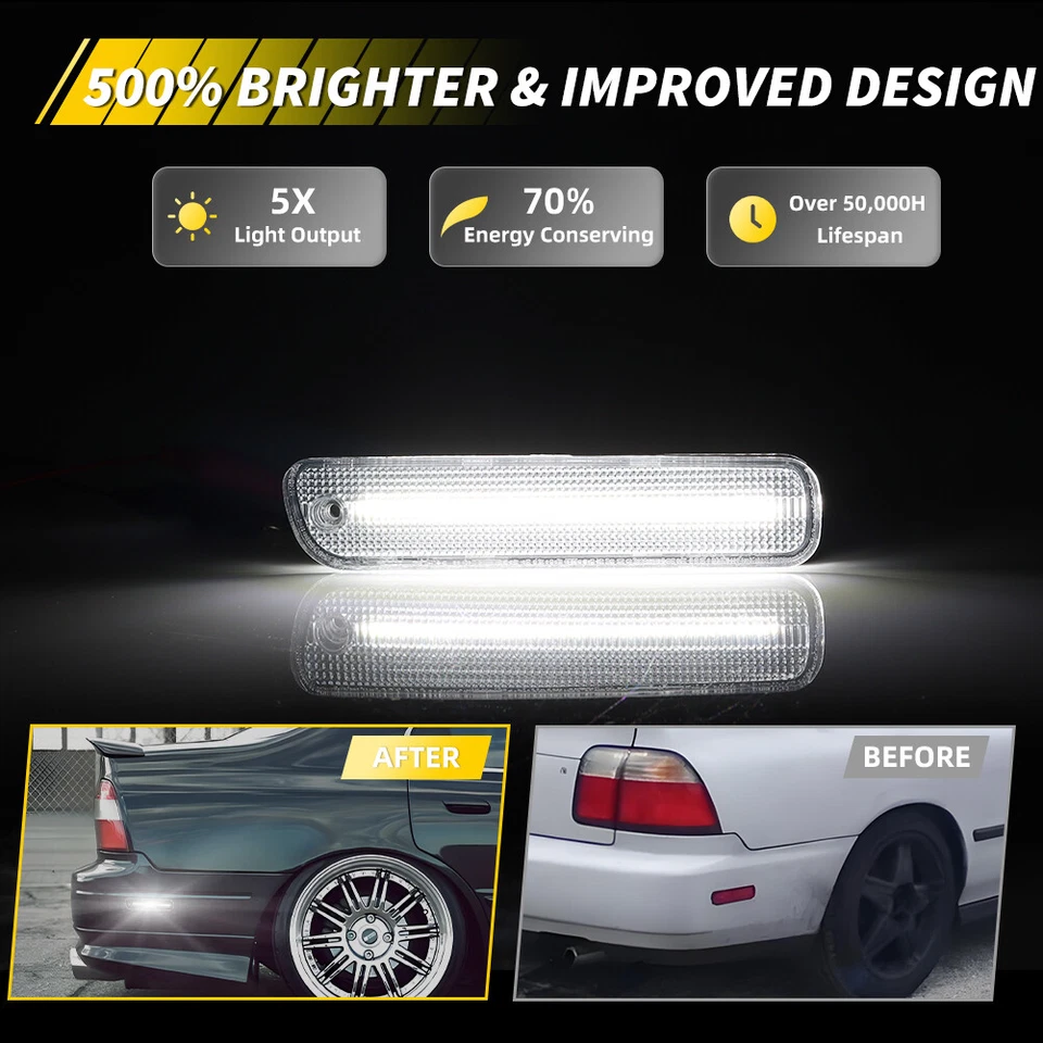 2X Clear White LED Rear Side Marker Light For 94-97 Honda Accord & 92-96 Prelude - Image 2 of 4