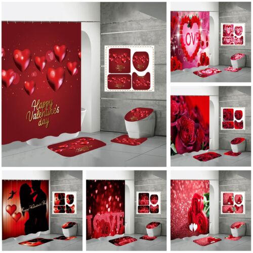 Valentine's Day 4 Pieces Shower Curtain Set With Rugs Shower Curtain For - Afbeelding 1 van 28