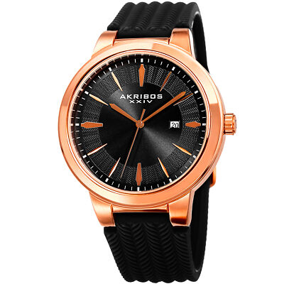 Akribos XXIV Men's AK1007BKR Quartz Date Black Silicone Tire Tread Design Watch