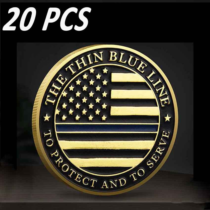20PCS Police Officers Flag Law Enforcement Thin Challenge Coin Blue Line