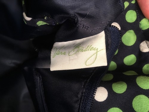 VERA BRADLEY | LUCKY DOTS Medium Sized Navy Blue& Green Retired Purse Bag - Picture 3 of 6