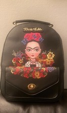 Authentic FRIDA KAHLO Floral Jungle Series Medium Backpack w/Front Pocket BLACK