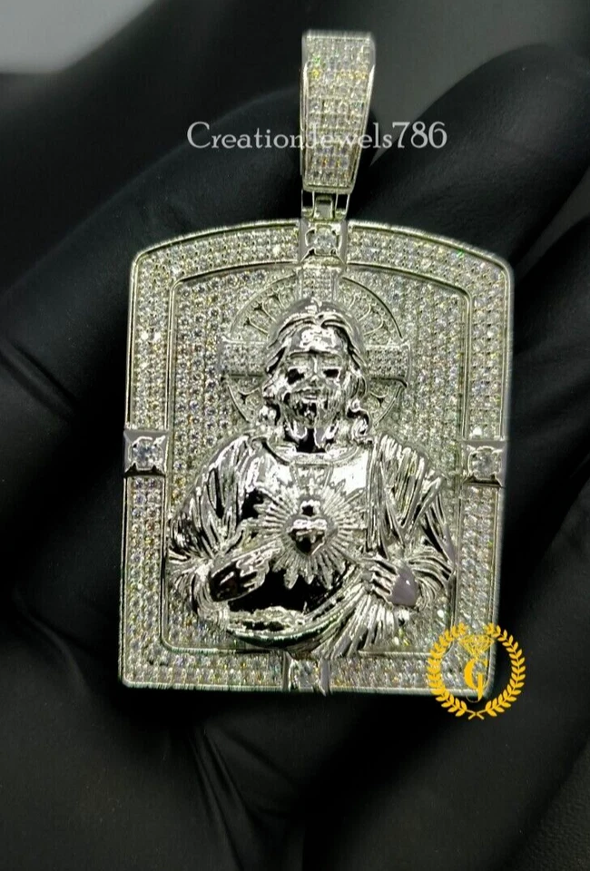 Colgante Test Passer Moissanita Señor Jesús Brillo Enmarcado Acrílico Hombres Plata 925 Foto 2 de 4