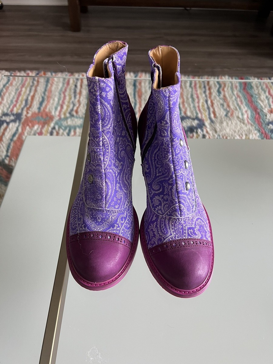 BNIB John Fluevog Radio Ankle Boot Purple Men\'s 8/Women’s 10 Venables - Purple/Paisley | Ankle Boots with Buttons  main image 4