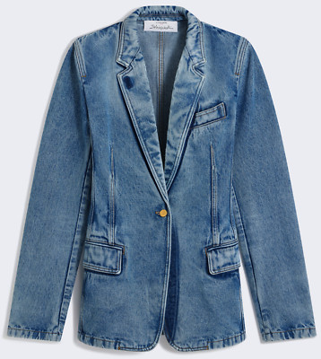 NWT Schiaparelli Keyhole Denim Gold Button Tailored Blazer Jacket 34 US 2 $6400