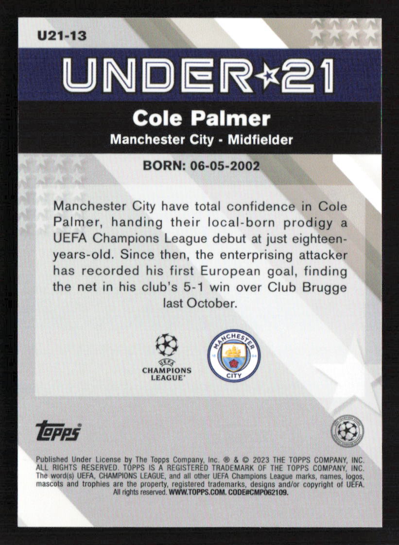 2023 Topps Chrome Merlin UEFA #U21-13 Cole Palmer Under 21 2023 Topps Chrome Merlin UEFA #U21-13 Cole Palmer Under 21