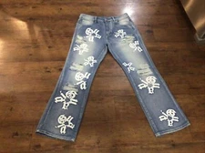 Crazy Washed Unbranded Chrome Hearts Style Distressed Jeans Size L  32x29 ?