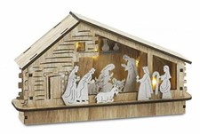 PABEN Presepe Completo con casetta e Luce in Legno Alt. cm.17,5 - Lung. cm.30