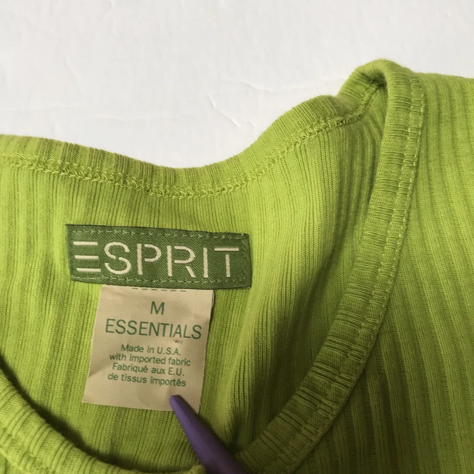 VTG 80s 90s Esprit Top Medium Ribbed Button Green Fairy Grunge Preppy Resort USA - Image 2 of 4