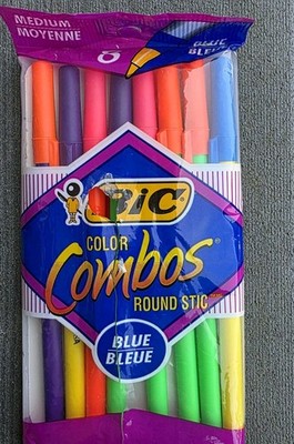 Vtg 1994 Bic Color Combos Round Stic Blue Ink Pens Neon Pack RARE New Old Stock