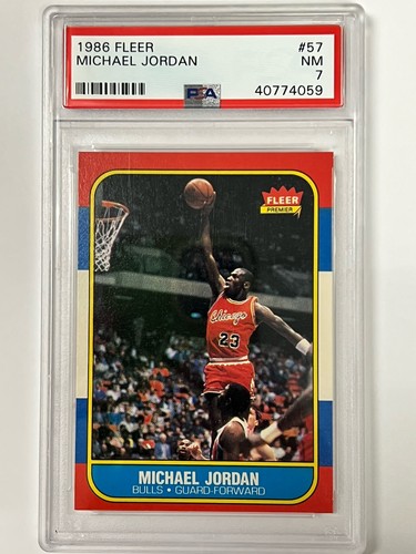 1986 Fleer Premier Michael Jordan #57 Rookie RC Chicago Bulls PSA 7 NM