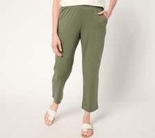 Denim  Co. Beach Jersey Petite Straight Leg Ankle Pant Dark Olive S New