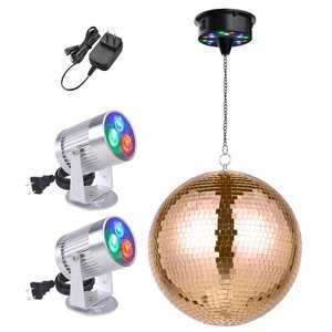 AplusChoice 12" Big Disco Ball w/ Motor and Light Rotator & 2PCS RGB Spotlights