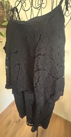 Vintage Black Lace Ruffled Top Romper Women's Size XL Clubbing Nightlife 
