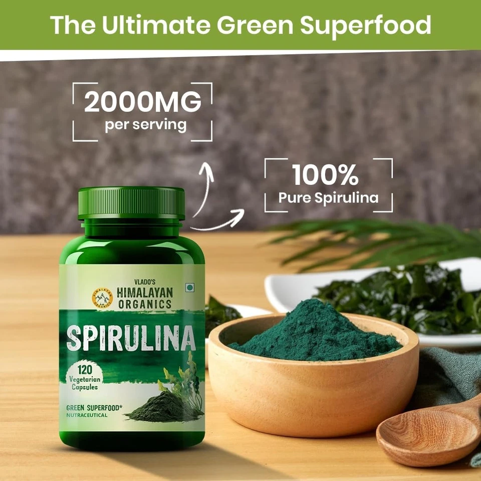Espirulina 2000 mg por porción - 120 cápsulas vegetales Foto 2 de 4