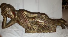 Vintage Reclining Wooden Buddha Statue 16  Long