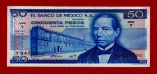 50 Pesos 1973 MEXICO AUnc Note Serie Z Prefix Y Brown Seal Red Guilloche P-65a.Z