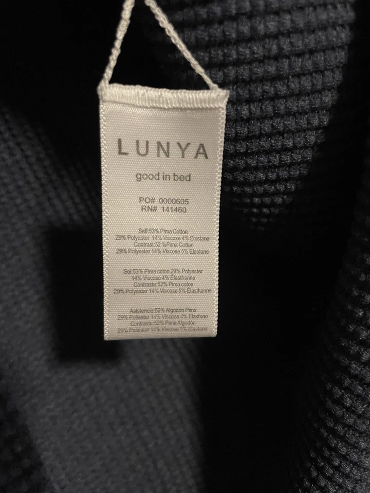 Lunya Womens Good In Bed Henley Top Size Medium Navy Pima Stretch Waffle Knit - Image 4 of 4