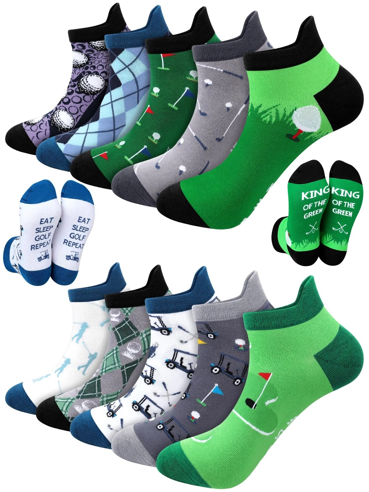 10 Pairs Novelty Mens Golf Socks Summer Athletic Ankle Low Cut No Show Socks ...