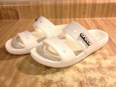 Crocs Womens 9M Classic Two-Strap White Slip On Slide Open Toe Sandals