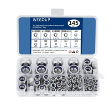 145 PCS Metric Nylon Insert Lock Nuts Kit M3 M12 304 Stainless Steel Hex Set