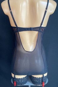 Ann Summers Underwired Suspender Cami Black Ultra Sheer Mesh & Lace, UK 34C