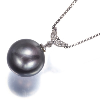 #ad Black South Sea Pearl 10.1mm Diamond 0.08ct Necklace 900 850 Platinum $357.82