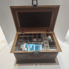 Vtg MCM Plastic  SEWING BOX 2 Tier Chest CABINET  Full of Supplies