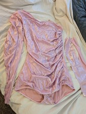 Pink Ruched One-Sleeve Art Stone dance costume MA