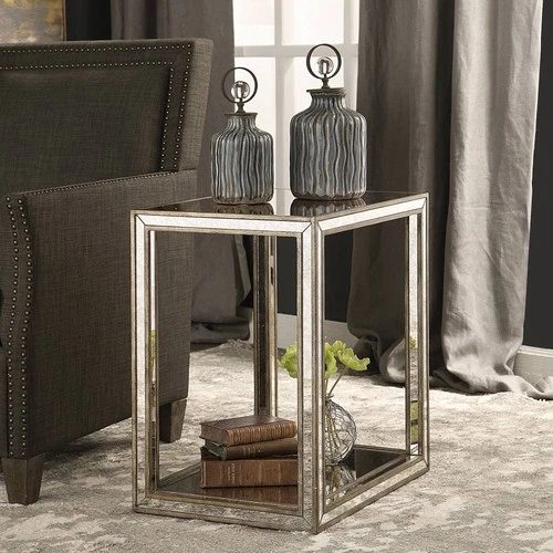 Julie 22" Wide Burnished Antique Gold Mirrored End Table - Picture 3 of 5