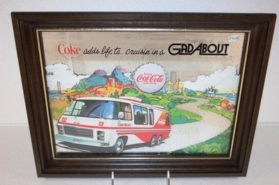 Coca-Cola Spiegel Rahmen 1970er Jahre USA Motiv GMC Wohnmobil Preisausschreiben