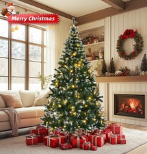 7 FT Pre-Lit Christmas Tree, Spruce Tree with 150 Warm Lights, 1100 Branch Tips