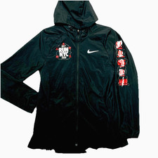 Nike Rain Jacket Womens Medium Black Run NYC Tour Running Windbreaker Ripstop 