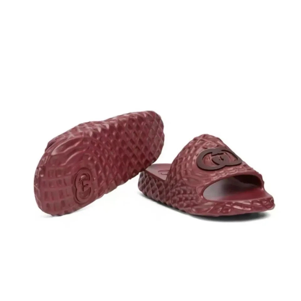 GUCCI INTERLOCKING G RIPPLE SLIDE MAROON  BORDEAUX 13G / 13UK / 14US / 47EU BNWB