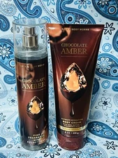 Bath & Body Works Chocolate Amber Fine Fragrance Mist and Body Cream 2 SET