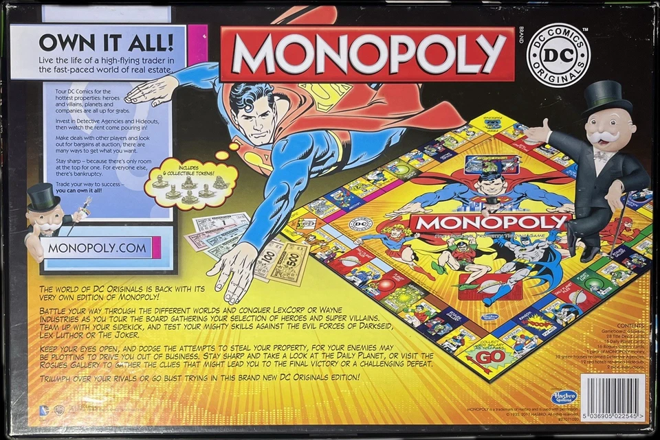 Monopoly DC Comics Retro Special Edition Board Game - Complete Includes Card Bag - Image 2 of 4